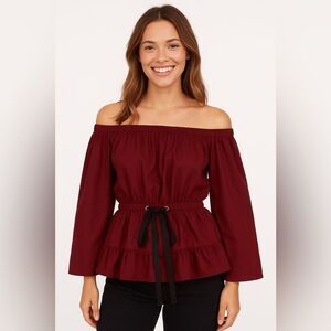 Ulla Johnson Off-Shoulder Burgundy Blouse